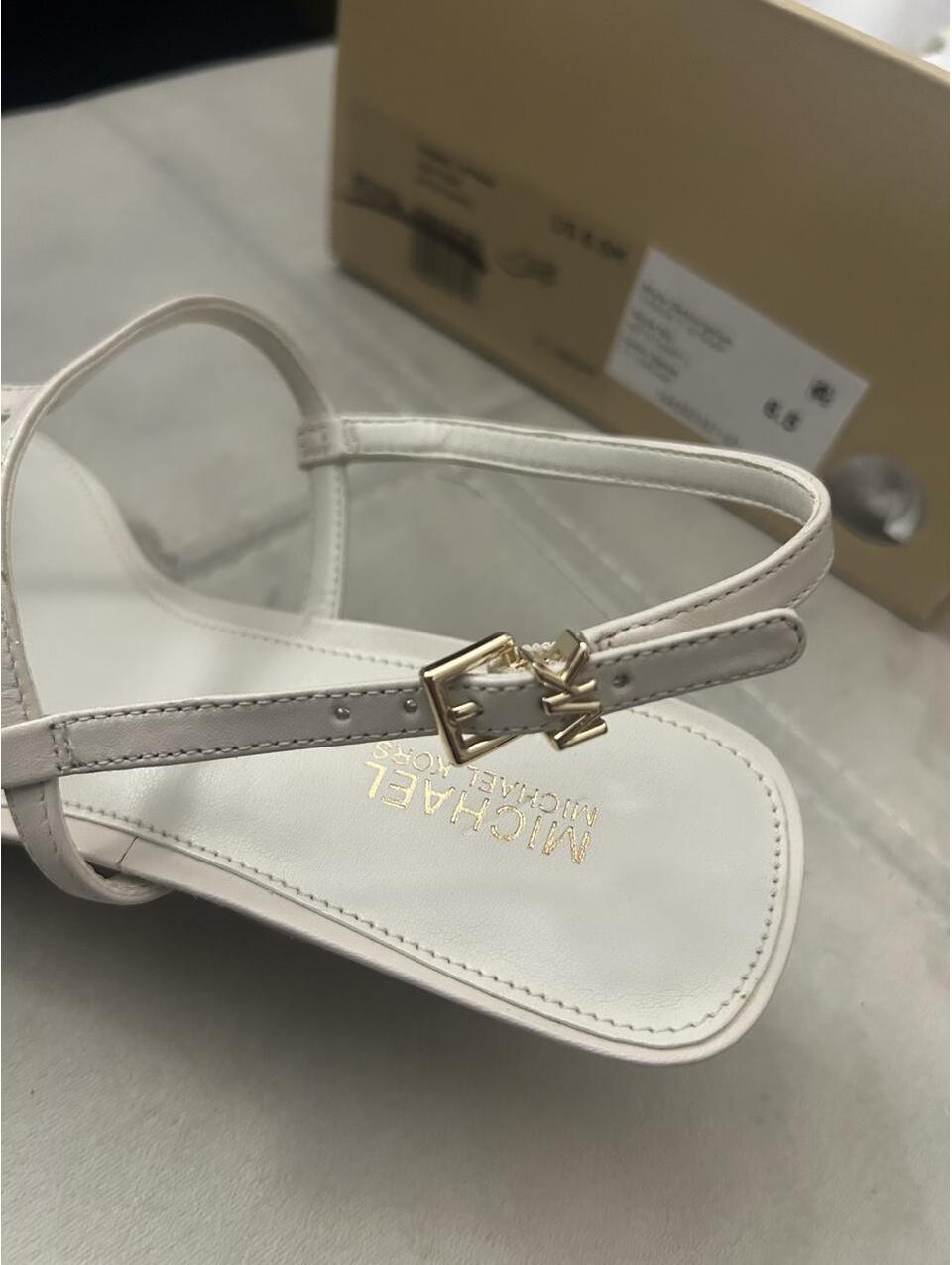Michael Michael Khors White Leather Tasha T Strap Kitten Heel Sandals In Us 6.5 — image 3 of 8